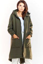 Ciepła długa bluza damska jak parka bawełna premium khaki. Brązowe bluzy z kapturem damskie Infinite You, l, z bawełny. Za 319.00 zł.