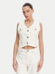 Guess Jeans Kamizelka W5GN74 D5M62 Biały Regular Fit. Białe kamizelki damskie Guess Jeans, m, z bawełny. Za 194.00 zł.