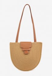 Ciemnobeżowa Bawełniana Pleciona Torebka o Półokrągłym Kształcie Galvenia. Brązowe shopper bag damskie Born2be, bez wzorów, z bawełny, bez dodatków. Za 84.99 zł.