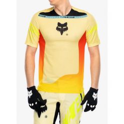 Koszulka rowerowa męska Fox Flexair SS Jersey Elevated. Żółte t-shirty sportowe męskie FOX, m, z jersey, bez ramiączek, rowerowe. Za 240.99 zł.
