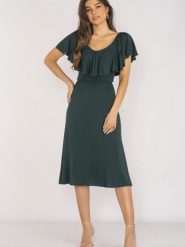 Sukienka Model A659 Bottle Green - awama. Zielone sukienki damskie Awama, na spotkanie biznesowe, na lato, l, bez wzorów, z elastanu, eleganckie, bez kołnierzyka, bez ramiączek, midi. Za 276.30 zł.
