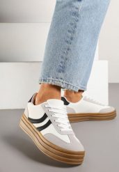 Białe Sneakersy Typu Kultowe Tenisówki na Grubej Podeszwie z Tłoczeniem Lisanitea. Białe trampki i tenisówki damskie Renee, bez wzorów, z jeansu. Za 79.99 zł.