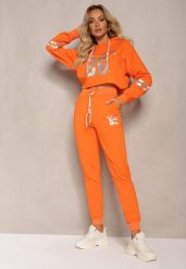 Pomarańczowe Spodnie Dresowe High Waist Ozdobione Nadrukiem przy Kieszeni Ascira. Brązowe spodnie dresowe damskie Renee, l, bez wzorów, z dresówki. Za 49.99 zł.