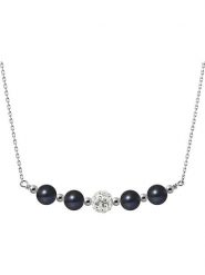 Pearline Srebrny naszyjnik z kryształkami i perłami w kolorze tahiti - dł. 38 cm rozmiar: onesize. Czarne naszyjniki damskie Pearline, srebrne. Za 173.99 zł.