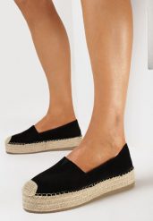 Czarne Espadryle na Plecionej Podeszwie z Ozdobnymi Noskami Litherise. Czarne espadryle damskie Born2be, z aplikacjami, bez obcasa. Za 69.99 zł.
