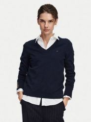 Tommy Hilfiger Sweter Jersy Wine WW0WW40098 Granatowy Regular Fit. Niebieskie swetry klasyczne damskie Tommy Hilfiger, xl, z bawełny, bez kołnierzyka. Za 409.99 zł.