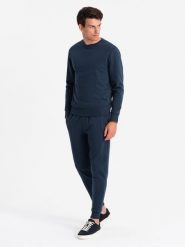 Komplet dresowy bawełniany męski BASIC bluza nierozpinana + joggery – granatowy V1 Z84 - XXL. Niebieskie bluzy bez kaptura męskie Ombre Clothing, l, z bawełny. Za 161.99 zł.