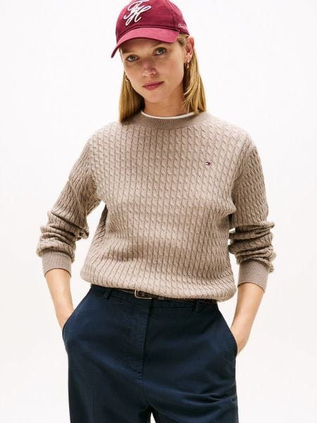 Tommy Hilfiger Sweter z dzianiny Kobiety Bawełna beżowy|brązowy, XL. Brązowe swetry klasyczne damskie Tommy Hilfiger, xl, z bawełny, bez kołnierzyka. Za 429.95 zł.