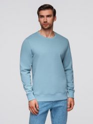 Bluza męska dresowa BASIC z okrągłym dekoltem - niebieska V7 - Rozmiar: XXL. Niebieskie bluzy bez kaptura męskie Ombre Clothing, m, z bawełny. W wyprzedaży za 109.49 zł.
