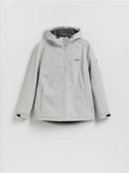 Kurtka softshell z kapturem - jasnoszary. Szare kurtki męskie Reserved, l, bez wzorów, z dzianiny, z kapturem. Za 199.99 zł.