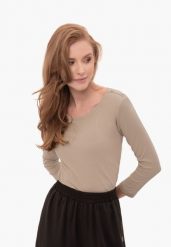 Koszulka damska z rękawem 3/4, Slim Fit, L-KATI. Brązowe topy sportowe damskie Volcano, l, bez wzorów, z bawełny, bez ramiączek. Za 69.99 zł.