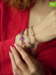 Pierres delicates Pozłacane bransoletki (3 szt.) z ametystami rozmiar: onesize. Różowe bransoletki damskie Pierres delicates, pozłacane. Za 61.45 zł.