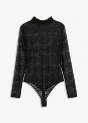 Body ze stringami z koronki. Czarne body damskie bonprix, bez wzorów, z koronki. Za 99.99 zł.