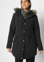 Parka z zamkami z boku do regulacji obwodu. Czarne parki damskie bonprix, bez wzorów. Za 279.99 zł.