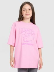 4F T-shirt oversize z nadrukiem dziewczęcy - różowy 146 (10-11 lat). Czerwone koszulki dziewczęce 4f, bez wzorów, z bawełny, bez ramiączek. W wyprzedaży za 29.99 zł.