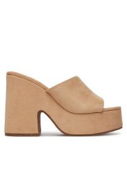 DeeZee Klapki E8341-1 Beżowy. Brązowe klapki damskie DeeZee, bez wzorów, z materiału, bez obcasa. Za 139.99 zł.