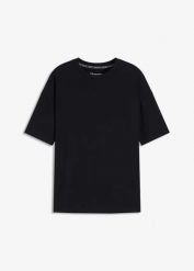 Koszulka sportowa oversize z bawełną, szybkoschnąca. Czarne bluzki sportowe damskie bonprix, z bawełny, bez kołnierzyka, bez ramiączek. Za 64.99 zł.