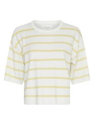 MOSS COPENHAGEN Koszulka w kolorze żółto-białym rozmiar: L/XL. Białe bluzki damskie MOSS COPENHAGEN, l, bez wzorów, bez kołnierzyka, bez ramiączek. Za 140.53 zł.