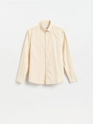 Sztruksowa koszula regular fit - złamana biel. Koszule męskie Reserved, l, bez wzorów, z bawełny, bez kołnierzyka, bez ramiączek. Za 129.99 zł.