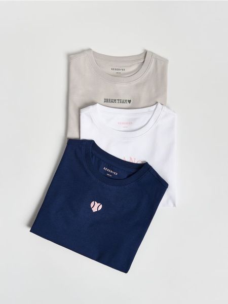 Bawełniany t-shirt 3 pack - wielobarwny. Koszulki dziewczęce Reserved, bez wzorów, z bawełny, bez ramiączek. Za 49.99 zł.