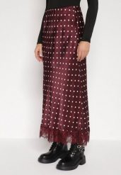Bordowa Wiskozowa Spódnica z Wysokim Stanem w Kropki z Koronką Monivesa. Czerwone spódniczki damskie Born2be, uniwersalny, bez wzorów, z koronki, eleganckie, z podwyższonym stanem, maxi, koszulowe. Za 149.99 zł.