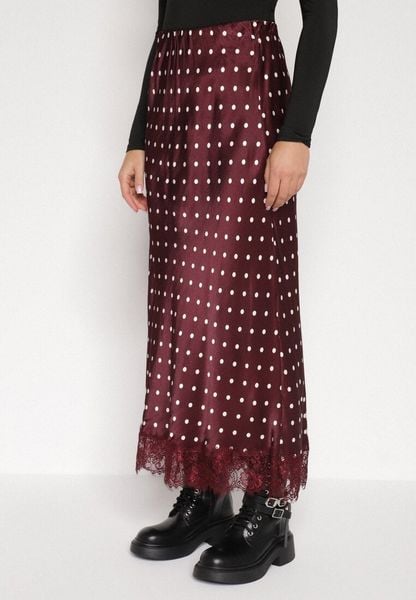 Bordowa Wiskozowa Spódnica z Wysokim Stanem w Kropki z Koronką Monivesa. Czerwone spódniczki damskie Born2be, uniwersalny, bez wzorów, z koronki, eleganckie, z podwyższonym stanem, maxi, koszulowe. Za 149.99 zł.