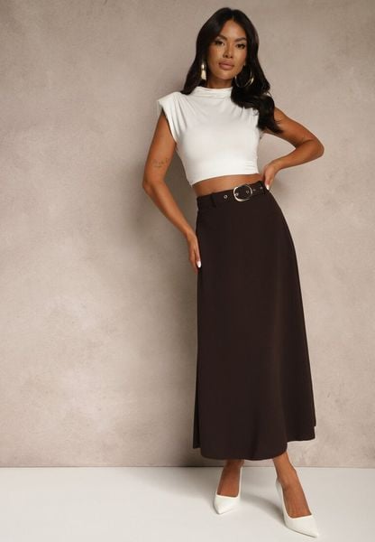 Brązowa Spódnica o Rozkloszowanym Kroju Melobia. Brązowe spódniczki damskie Renee, bez wzorów, eleganckie, z podwyższonym stanem, maxi, proste. Za 59.99 zł.