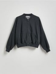 Bawełniana bluza z suwakiem - ciemnoszary. Szare bluzy bez kaptura damskie Reserved, l, z bawełny. W wyprzedaży za 69.99 zł.