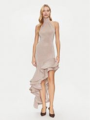 Simona Corsellini Sukienka koktajlowa P25CEAB05701 Złoty Slim Fit. Żółte sukienki damskie SIMONA CORSELLINI, bez wzorów, z syntetyku, wizytowe, bez kołnierzyka, bez ramiączek. Za 1,209.00 zł.
