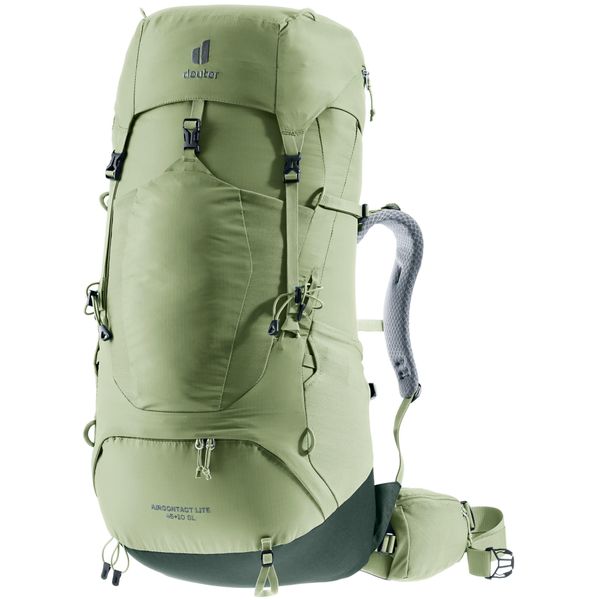 Plecak trekkingowy damski Deuter Aircontact Lite 45 + 10 SL - grove/ivy. Zielone plecaki damskie Deuter, bez wzorów, z materiału, klasyczne. Za 900.80 zł.