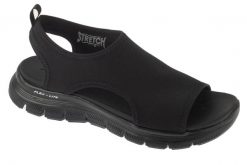 Sandały damskie, Flex Appeal 4.0 - Moon Lines. Czarne sandały damskie Skechers, bez wzorów, z jersey, bez obcasa. Za 179.99 zł.