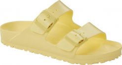 Klapki damskie BIRKENSTOCK ARIZONA EVA. Żółte klapki damskie Birkenstock, bez wzorów, bez obcasa. Za 199.99 zł.
