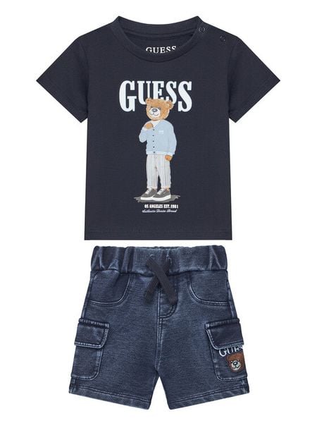 Guess Komplet t-shirt i szorty jeansowe I6GG04 K8HM4 Kolorowy Regular Fit. Spodnie niemowlęce Guess, z aplikacjami, z bawełny. Za 169.99 zł.