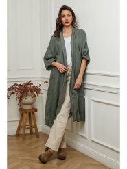 Plume Lniany kardigan w kolorze khaki rozmiar: XL. Brązowe kardigany damskie Plume, xl, bez wzorów, ze lnu. Za 202.03 zł.