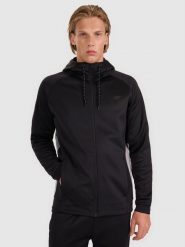 4F Bluza treningowa regular szybkoschnąca męska - czarna XL. Czarne bluzy sportowe męskie 4f, bez wzorów, z dzianiny, sportowe, bez kołnierzyka, bez ramiączek. Za 199.99 zł.