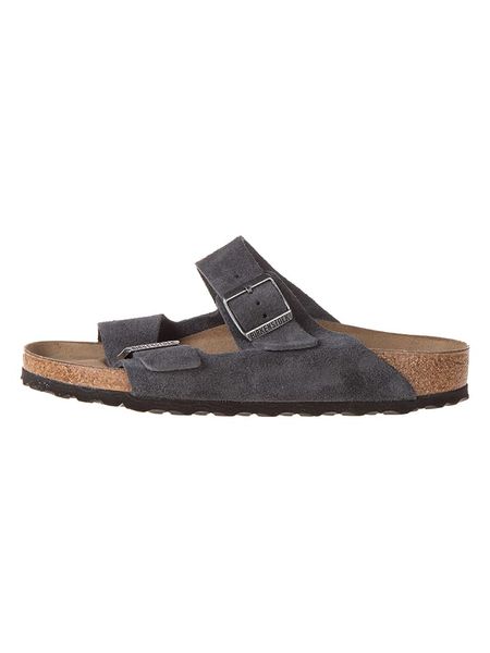 Birkenstock Skórzane klapki "Arizona" w kolorze antracytowym rozmiar: 41. Czarne klapki damskie Birkenstock, bez wzorów, ze skóry, bez obcasa. Za 324.95 zł.