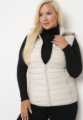 Jasnobeżowa Pikowana Kamizelka z Odpinanym Kapturem i Kieszeniami na Suwak Nairisse. Brązowe kamizelki damskie Born2be, l, z jeansu. Za 139.99 zł.