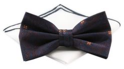 Mucha Męska z Białą Poszetką - Chattier - Wzór Kwiatowy, Granatowa. Niebieskie krawaty i muchy męskie Chattier, bez wzorów, z poliesteru, eleganckie. Za 59.00 zł.