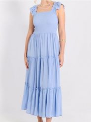 Wiskozowa sukienka maxi z efektem stopniowania - błękitny. Niebieskie sukienki damskie Sinsay, l, bez wzorów, z materiału, bez kołnierzyka, bez ramiączek, maxi. Za 49.99 zł.