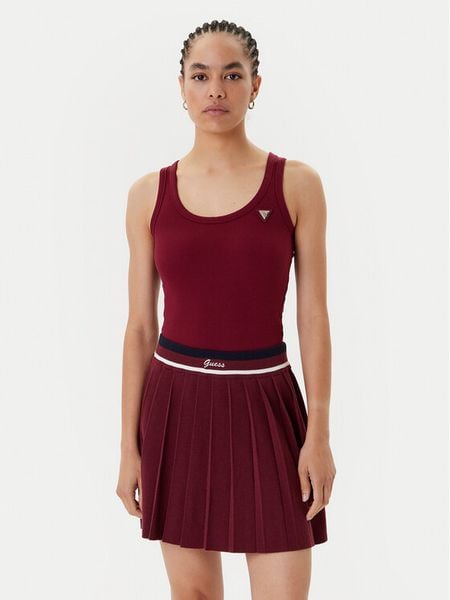 Guess Top V4YP06 K8RT2 Bordowy Regular Fit. Czerwone topy damskie Guess, s, z aplikacjami, z wiskozy, bez kołnierzyka. Za 99.99 zł.