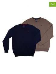 The Time of Bocha Swetry (2 szt.) w kolorze jasnobrązowym i granatowym rozmiar: XL. Brązowe swetry męskie The Time of Bocha, xl, bez wzorów, z bawełny, bez kołnierzyka. Za 148.26 zł.