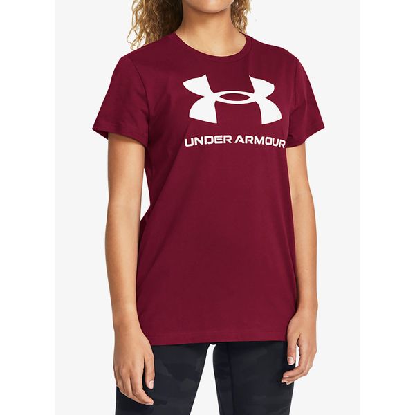 Koszulka z nadrukiem damska Under Armour Live Sportstyle Graphic SSC. Czerwone bluzki damskie Under Armour, xs, bez wzorów, bez kołnierzyka. Za 75.99 zł.