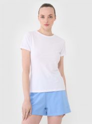4F T-shirt slim gładki damski - biały XL. Białe t-shirty damskie 4f, xl, bez wzorów, z bawełny, bez kołnierzyka. Za 39.99 zł.