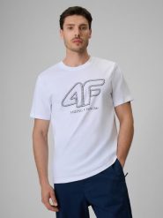 T-shirt regular z nadrukiem męski 4F 4FRSS26TTSHM3999. Białe t-shirty męskie 4f, m, bez wzorów, z bawełny, bez kołnierzyka. Za 69.99 zł.