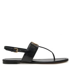 Sandały Tory Burch. Czarne sandały damskie Tory Burch, bez wzorów, bez obcasa, na płaskiej podeszwie. Za 819.99 zł.
