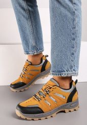 Brązowe Sznurowane Buty Sportowe Sneakersy Trekkingowe z Paskami Cleirae. Brązowe obuwie trekkingowe damskie Born2be. Za 99.99 zł.