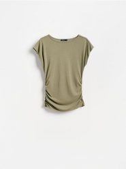 T-shirt z modalem - ciemnozielony. Zielone t-shirty damskie Reserved, l, bez wzorów, z dzianiny, bez kołnierzyka. Za 69.99 zł.