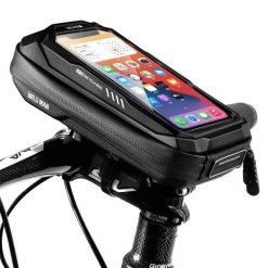 Torba na kierownicę rowerową z dotykowym uchwytem na telefon WILD MAN. Czarne torebki klasyczne damskie WILDMAN, z aplikacjami, z materiału, małe, bez dodatków. Za 129.92 zł.