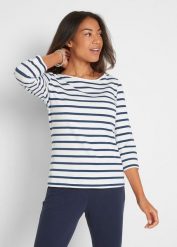 Bluzka z długim rękawem z czystej bawełny organicznej. Białe bluzki damskie bonprix, bez wzorów, z bawełny, bez kołnierzyka, bez ramiączek. Za 64.99 zł.