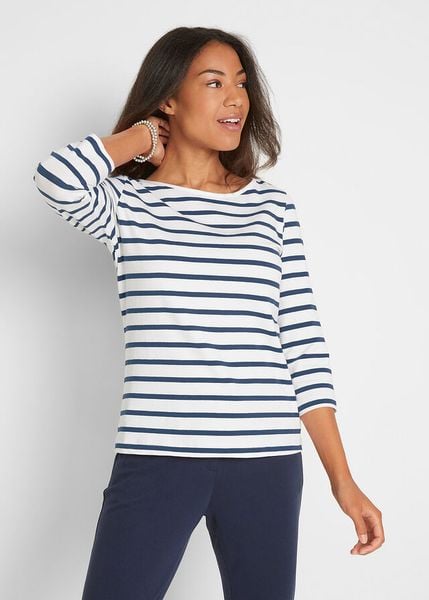 Bluzka z długim rękawem z czystej bawełny organicznej. Białe bluzki damskie bonprix, bez wzorów, z bawełny, bez kołnierzyka, bez ramiączek. Za 64.99 zł.